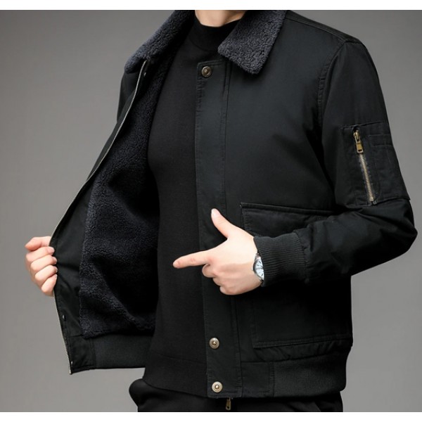 Winter Men's Thick Warm Wool Jacket Men's New Arrival Large Pocket Zipper Windbreaker Jacket